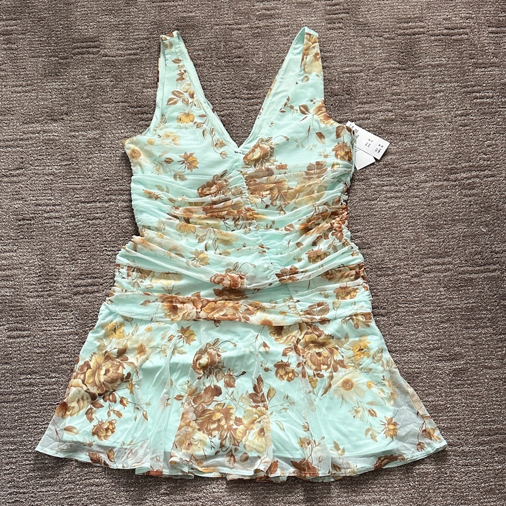Abercrombie & Fitch Floral Mini Dress - Mint and Brown